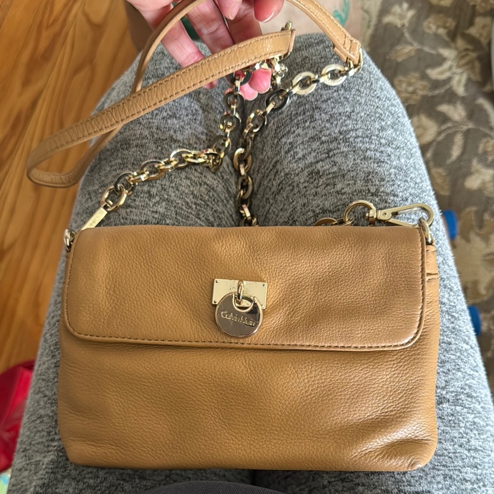 Calvin Klein Tan Leather Crossbody Bag